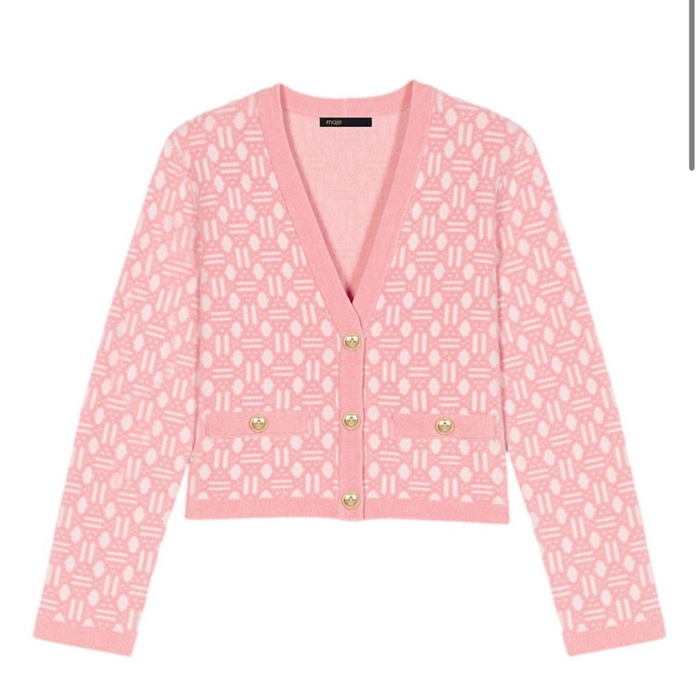 Maje Pink jacquard cardigan